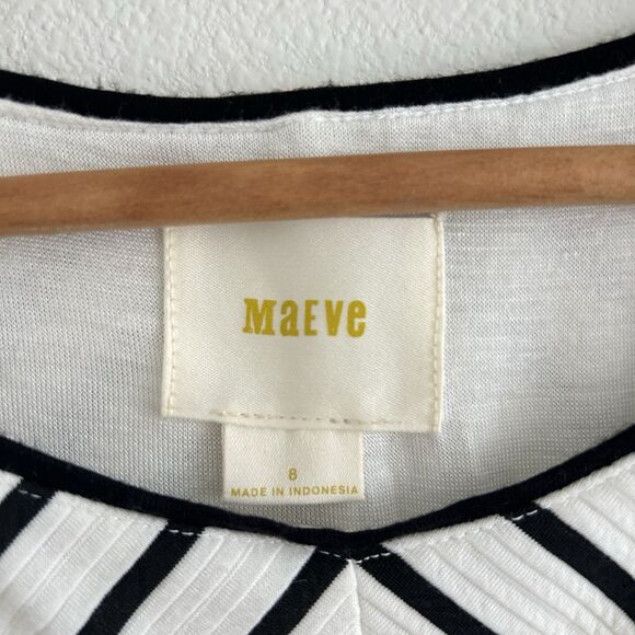 Anthropologie Maeve Mitred Diamond Stripe Dress Pleated FIt+Flare Pockets Size 8 - Picture 13 of 16